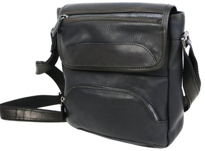 Кожаная мужская сумка, планшетка на плечо Mykhail Ikhtyar, Украина черная 45032 black фото