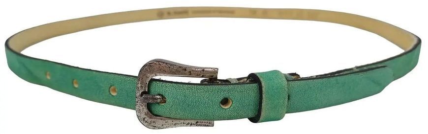 Вузький вінтажний шкіряний жіночий ремінь ручної роботи B.Belt бірюзовий RMT295 фото