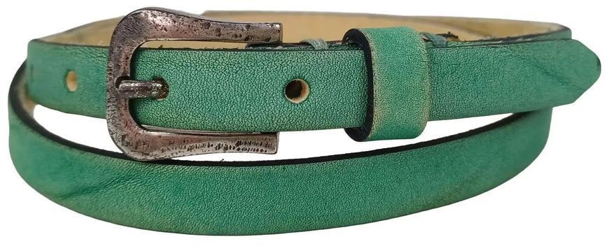 Вузький вінтажний шкіряний жіночий ремінь ручної роботи B.Belt бірюзовий RMT295 фото