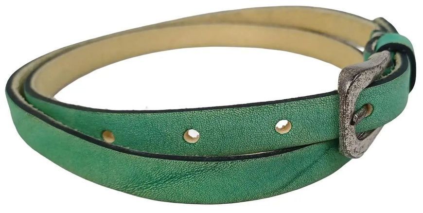 Вузький вінтажний шкіряний жіночий ремінь ручної роботи B.Belt бірюзовий RMT295 фото