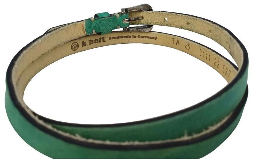 Вузький вінтажний шкіряний жіночий ремінь ручної роботи B.Belt бірюзовий RMT295 фото
