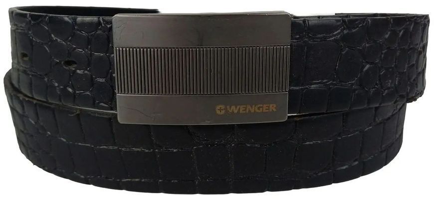 Чоловічий шкіряний ремінь під крокодила для штанів Wenger чорний RMT301 фото
