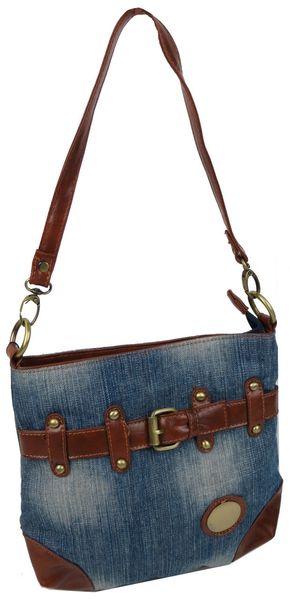 Молодежная джинсовая сумка на ремне Fashion jeans bag голубая Jeans8081 blue фото