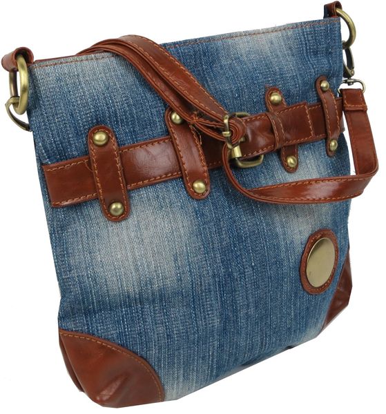 Молодежная джинсовая сумка на ремне Fashion jeans bag голубая Jeans8081 blue фото