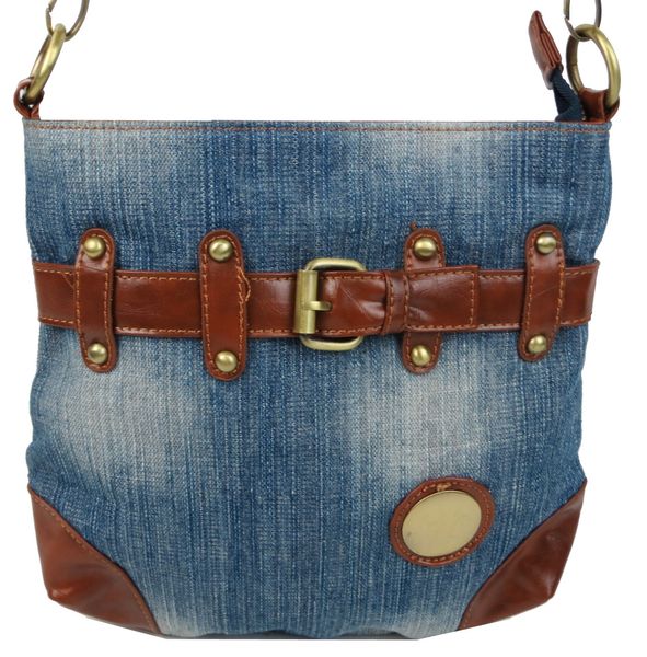 Молодежная джинсовая сумка на ремне Fashion jeans bag голубая Jeans8081 blue фото