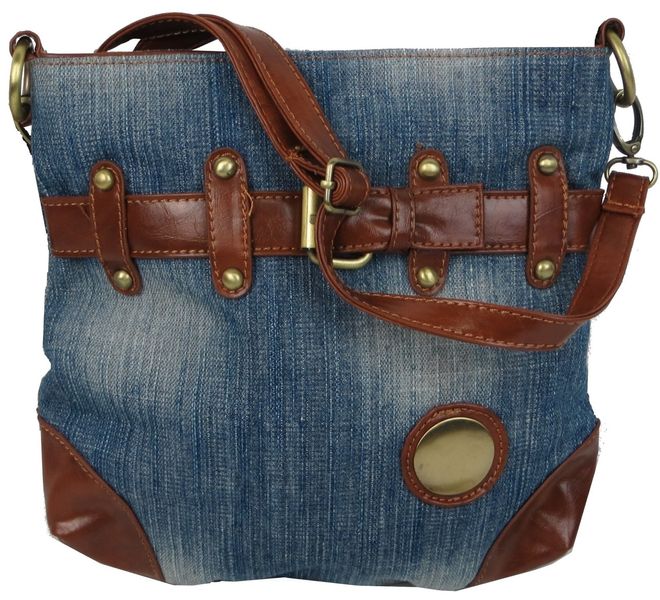 Молодежная джинсовая сумка на ремне Fashion jeans bag голубая Jeans8081 blue фото