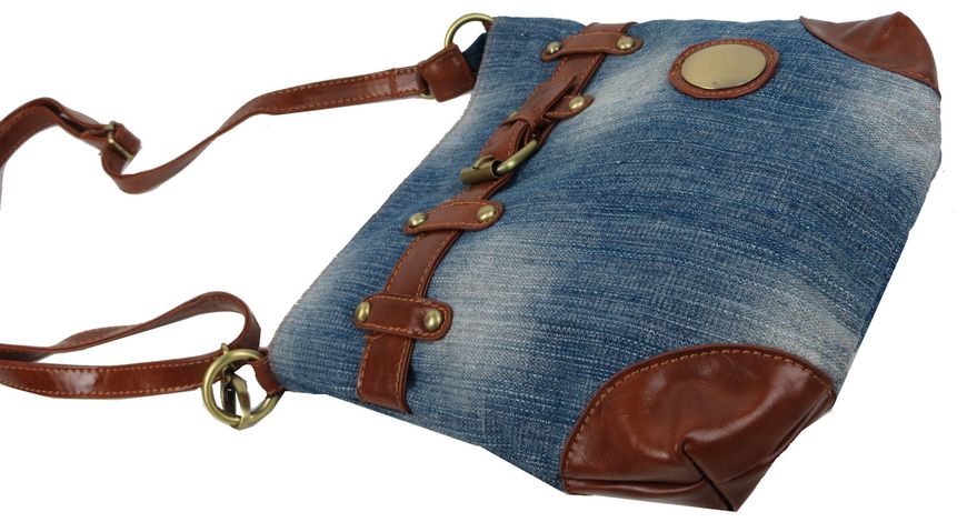 Молодежная джинсовая сумка на ремне Fashion jeans bag голубая Jeans8081 blue фото