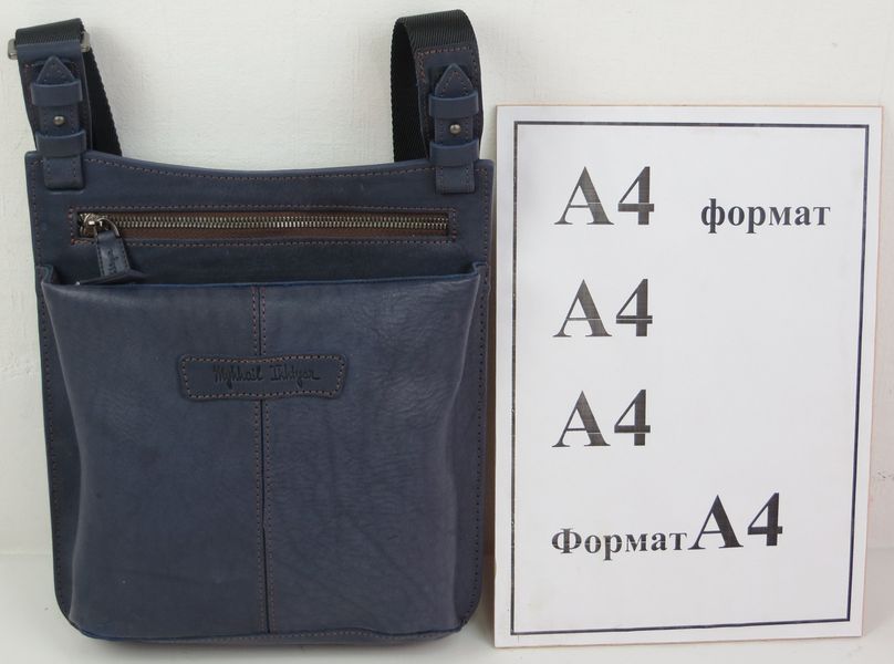 Наплічна чоловіча сумка з натуральної шкіри Mykhail Ikhtyar, Україна синя 45041 blue фото