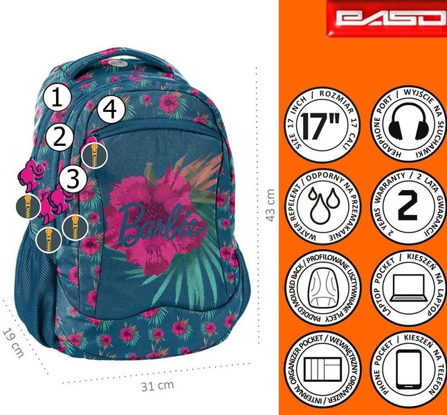 Міський рюкзак Paso Barbie Flowers тканинний на 25л BAI-2808 фото